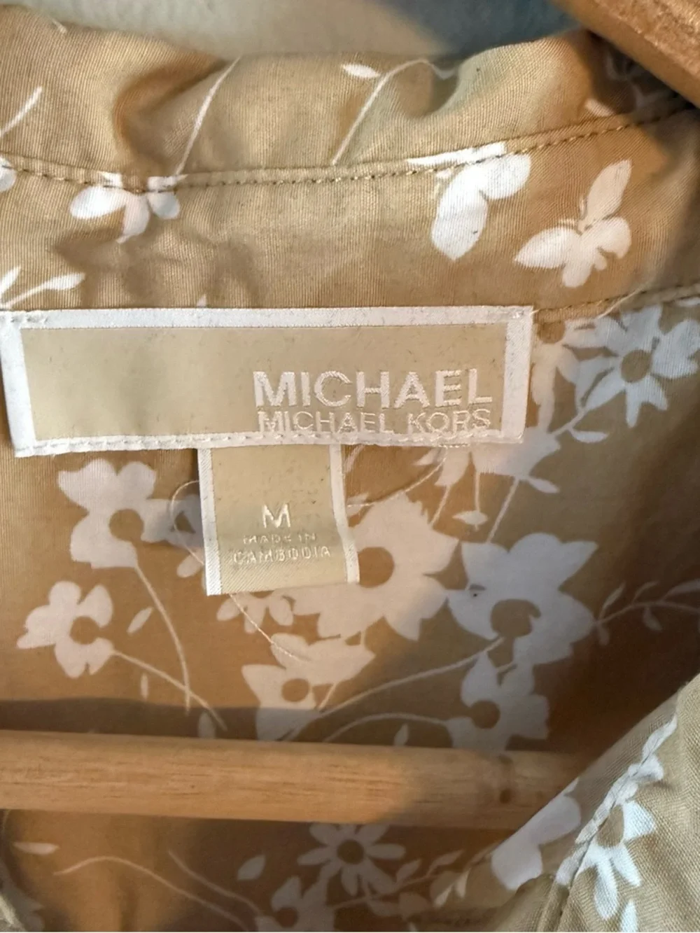 Michael Kors Khaki Floral Tie-Waist Midi Shirt Dress
